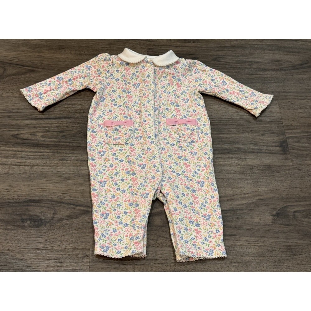 Ralph‎ Lauren Romper 3M Pink Floral Peter Pan Classic Cottagecore Baby Girl Bows